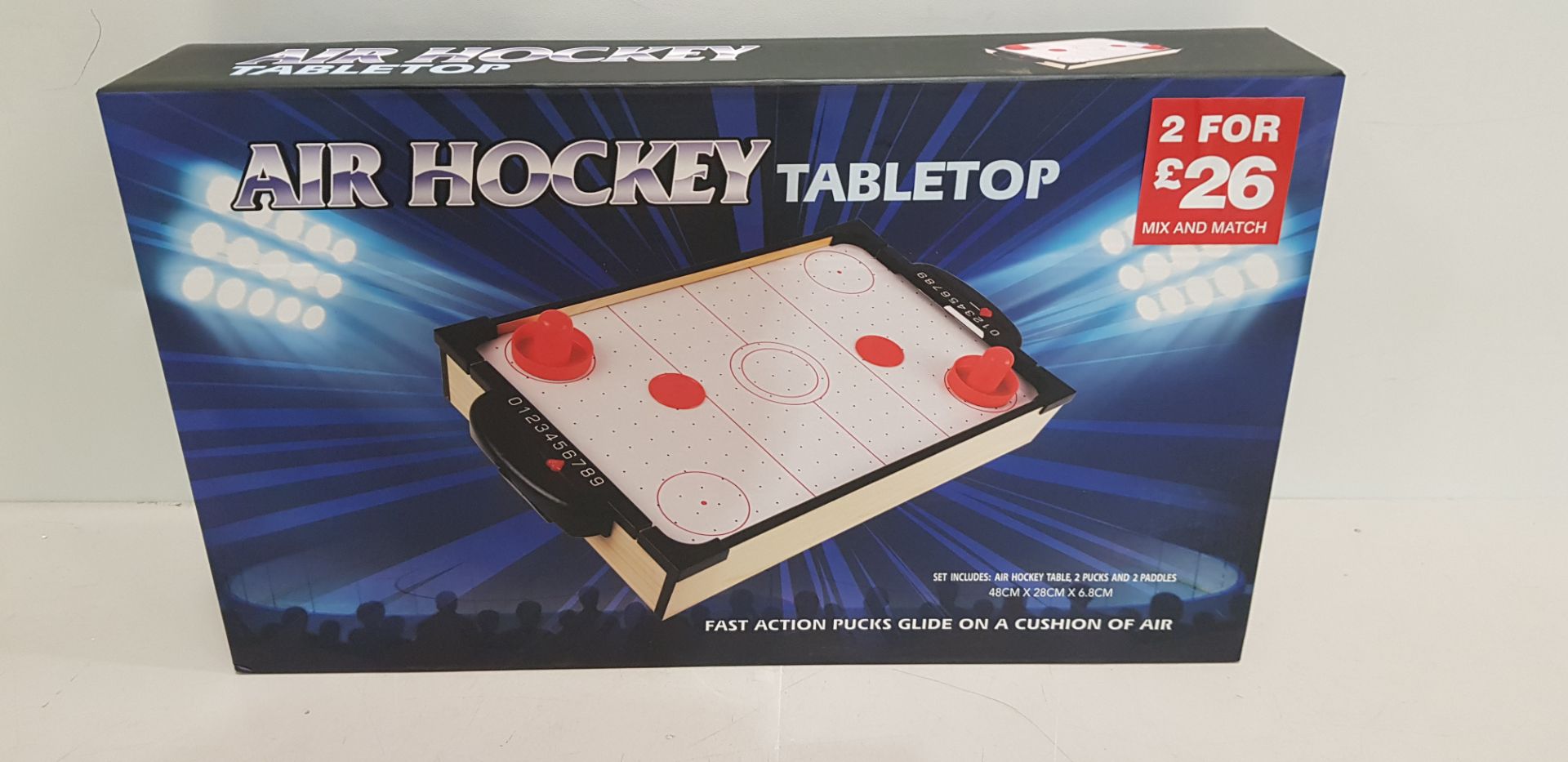 48 X BRAND NEW AIR HOCKEY TABLETOP GAME - INCLUDES 2 PUCKS AND 2 PUSHERS SIZE : 48 CM X 28 CM X 6.