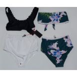100 X BRAND NEW MIXED CLOTHING LOT CONTAINING SOUTH BEACH FLORAL BANDEAU AND HI WAISTFRILL BIKINI