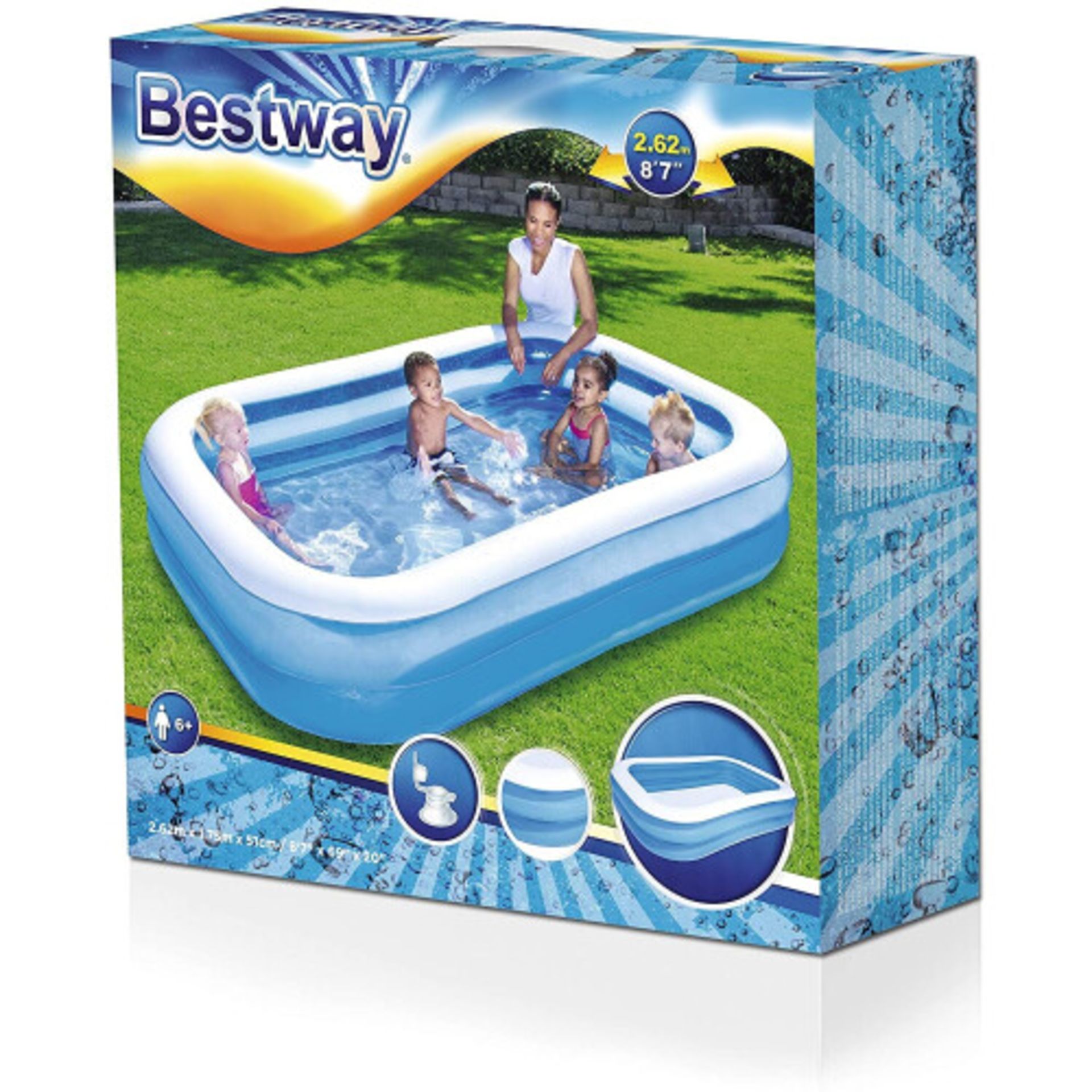 6 X BRAND NEW BESTWAY SPLASH AND PLAY LARGE FAMILY INFLATABLE SWIMMING POOL (2.62 M X 1.75 M X 51 CM