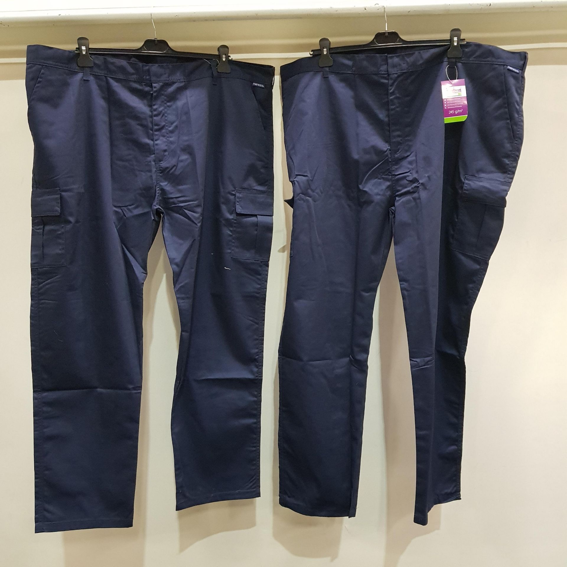 50 X BRAND NEW PORTWEST COMBAT TROUSERS IN NAVY BLUE SIZES 46 , 50 IN ONE BIG BOX