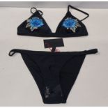 100 X BRAND NEW SOUTH BEACH 3D FLOWER PRINT TRIANGLE BIKINI TOPS - IN BLACK AND BLUE - IN MIXED