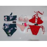 100 X BRAND NEW MIXED CLOTHING LOT CONTAINING BOOST BUSTIER BIKINI AND HIPSTER BRIEF SET / SOUTH