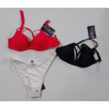 100 X BRAND NEW MIXED CLOTHING LOT CONTAINING SOUTH BEACH VICKY NEON PINK PADDED BIKINI TOPS / SOUTH