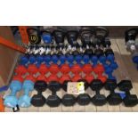 50 PIECE MIXED GYM LOT CONTAINING EVERLAST RUBBER HEX SETS OF 2 DUMBELLS - 1.5 KG / 2.5 KG / 4.5