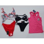 100 X BRAND NEW MIXED CLOTHING LOT CONTAINING SOUTH BEACH TROPICL PRINT ONE PIECE TANKINIS / SOUTH
