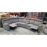 1 X 6 SEATER SUEDE STYLE CORNER RECLINER SOFA (END SEATS ONLY) IN GREY WITH DRINKS CONSOLE -