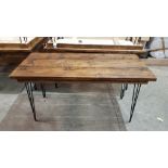 3 X MULTI-PURPOSE PINEWOOD TABLE'S WITH BLACK POWDER COATED LEGS - TABLE SIZE L150 , W 67 H 75CM