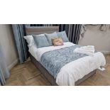 DOUBLE DEVAN BED WITH MATTRESS, HEADBOARD, DUVET & PILLOWS, ALL LINEN, CUSHIONS, BED THROW AND TOWEL