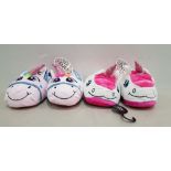 30 X BRAND NEW NIFTY KIDS UNICORN 3D SLIPPERS - IN WHITE AND PINK - IN MIXED SIZES TO INCLUDE KIDS