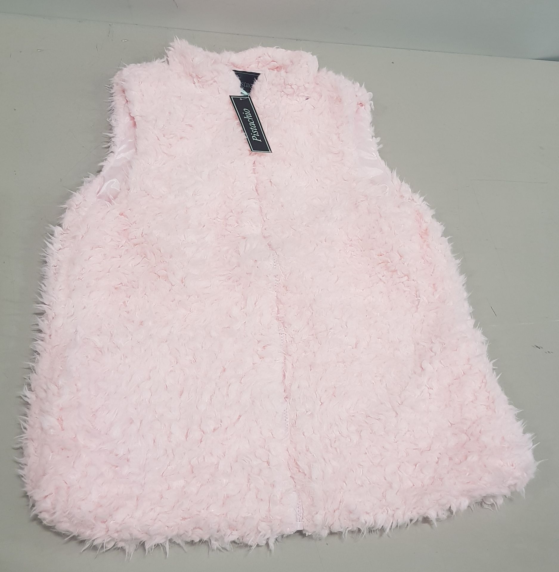 20 X BRAND NEW PISTACHIO FAUX FUR WOMANS VESTS - ALL IN PINK - ALL IN SIZE SMALL - IN 1 TRAY