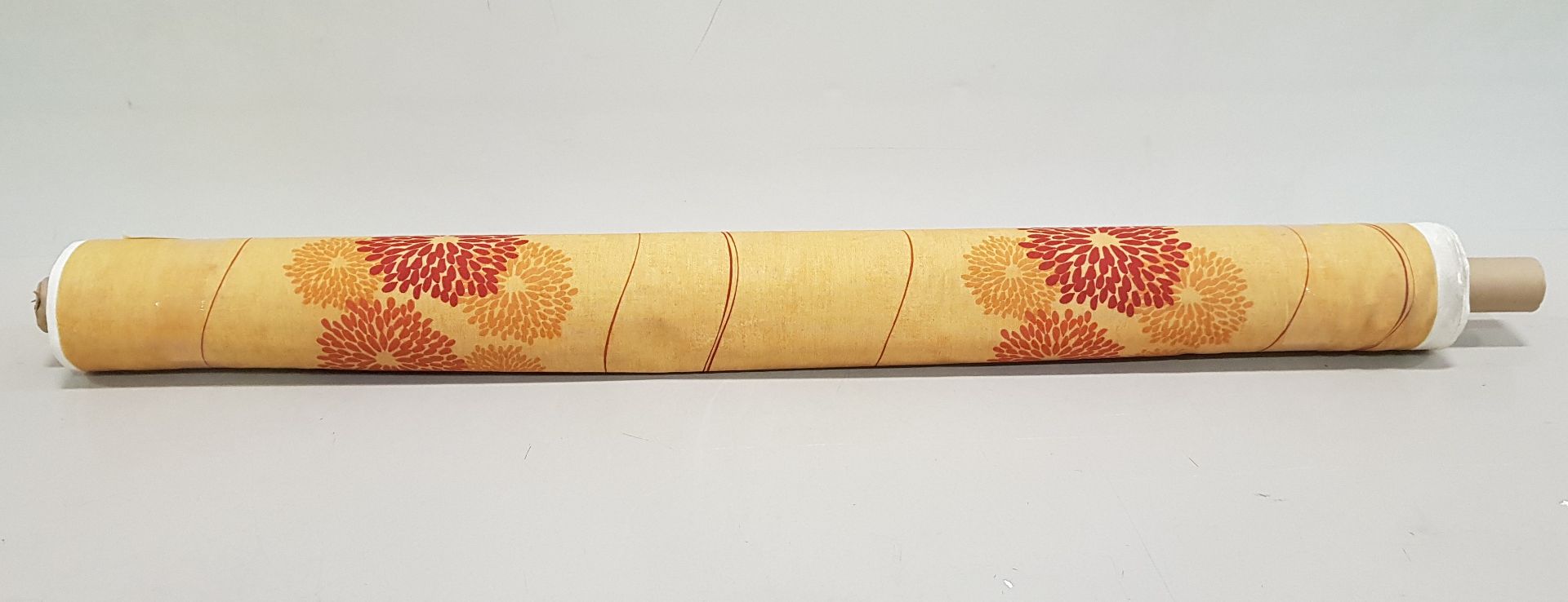 1 X ROLL OF FABRIC IN ORANGE AND RED FLORAL DESIGN -LENGTH 27 M - £12.99 / M - TOTAL £350.73