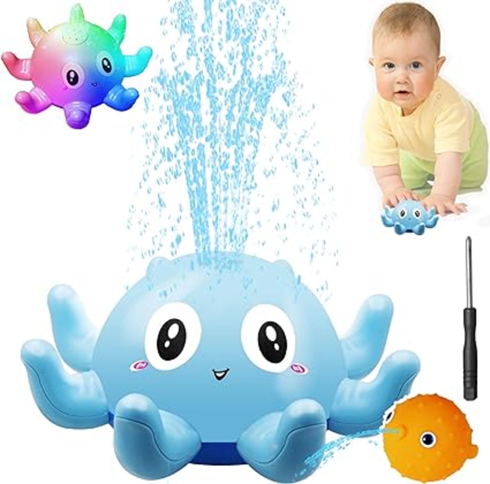 48 X BRAND NEW SEAWORLD OCTOPUS BATH / PADDLING POOL WATER FLOATING SPRAY TOYS - 3D SOFT FLASHING - Bild 2 aus 3