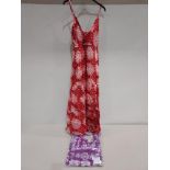 20 X BRAND NEW PISTACHIO SUMMER DRESSES 10 IN RED AND WHITE , 10 IN PURPLE AND WHITE SIZE SMALL (RRP