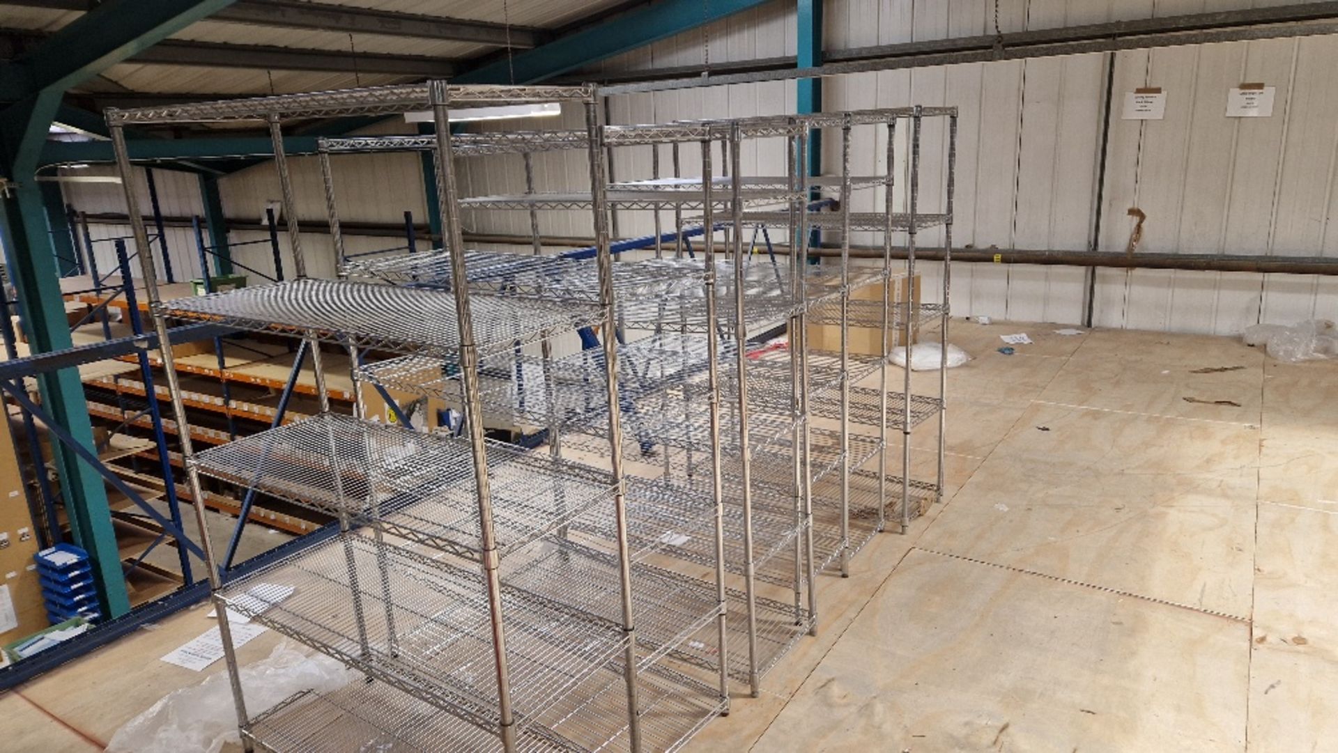 NINE VARIOUS STAINLESS STEEL CATERING SHELVING RACKS *** PLEASE NOTE: ASSETS ARE LOCATED HASLINGDEN,