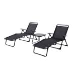 1 X BRAND NEW BAHAMA 2 SEATER FOLDABLE SUNLOUNGER AND COFFEE TABLE SET - IN BLACK COLOUR - IN 1 BOX
