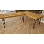TWO CONTEMPORARY INDUSTRIAL STYLE DINING TABLES WITH HAIRPIN LEGS APPROX SIZE 5' X 2.5' *** PLEASE