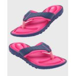 12 X BRAND NEW DUNLOP MEMORY FOAM CUSHIONED TOE POST FLIP FLOPS IN NAVY & FUCHSIA SIZE 7 (RRP