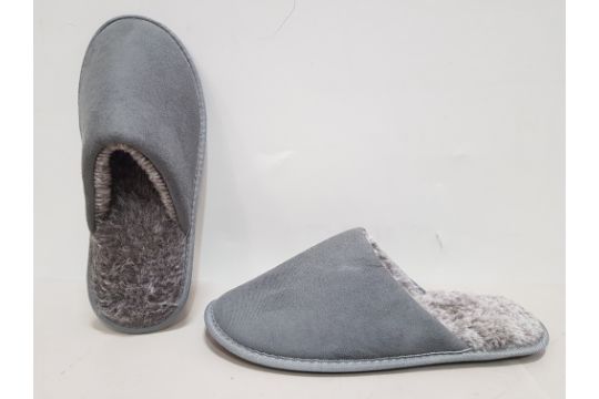 42 X BRAND NEW FAUX FUR SUEDE SLIPPERS - ALL IN GREY - ALL IN SIZE M ...