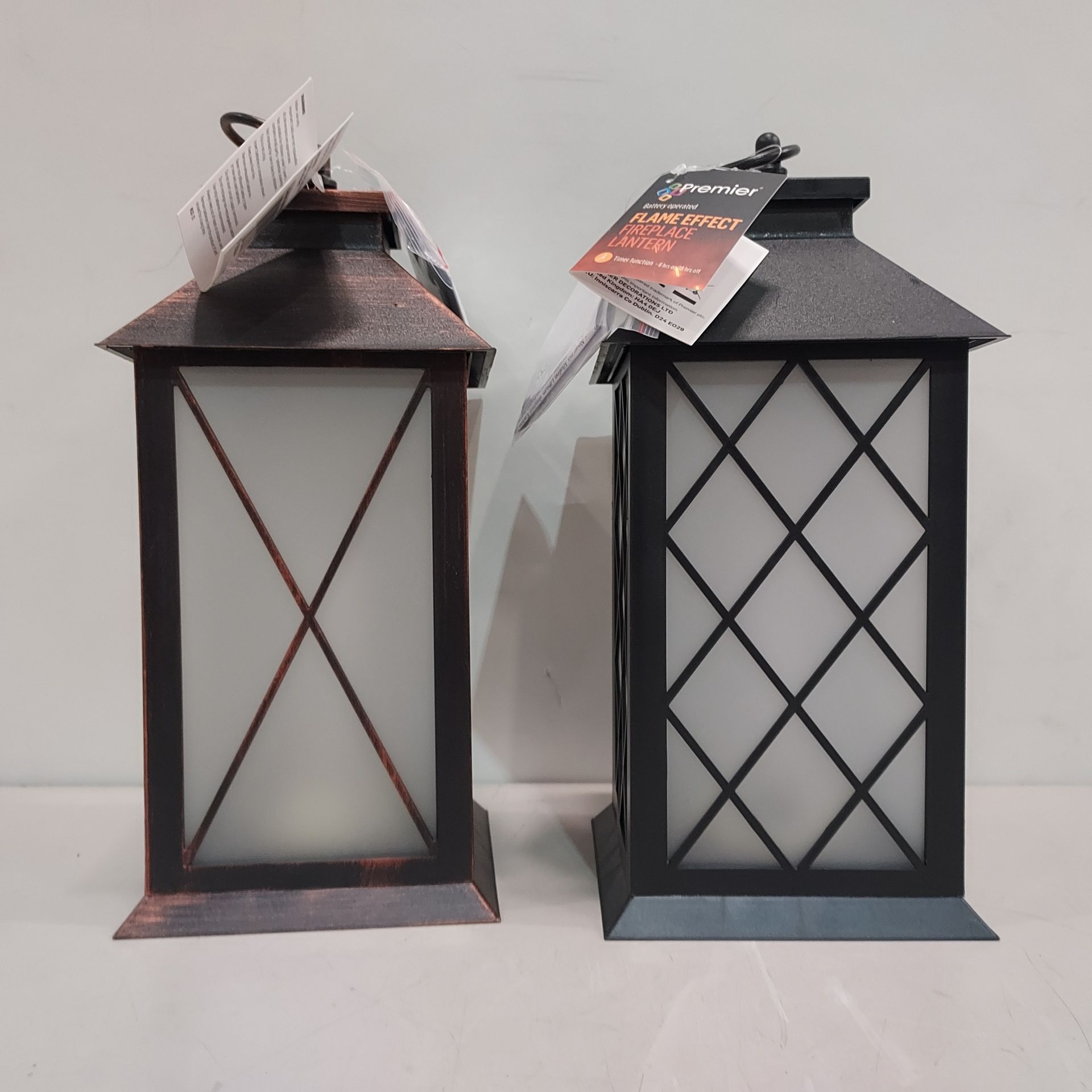 96 X BRAND NEW PREMIER BATTERY OPERATED 28 CM WARM FLOWING FLAME EFFECT FIREPLACE LANTERN - WITH