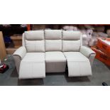 1 X RUSSO 3 SEATER LEATHER LOOK ELECTRIC RECLINER SOFA IN STONE COLOUR - WITH BOX - WITH USB