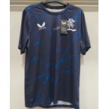 22 X BRAND NEW RANGERS FC CASTORE T SHIRTS IN NAVY SIZE XL