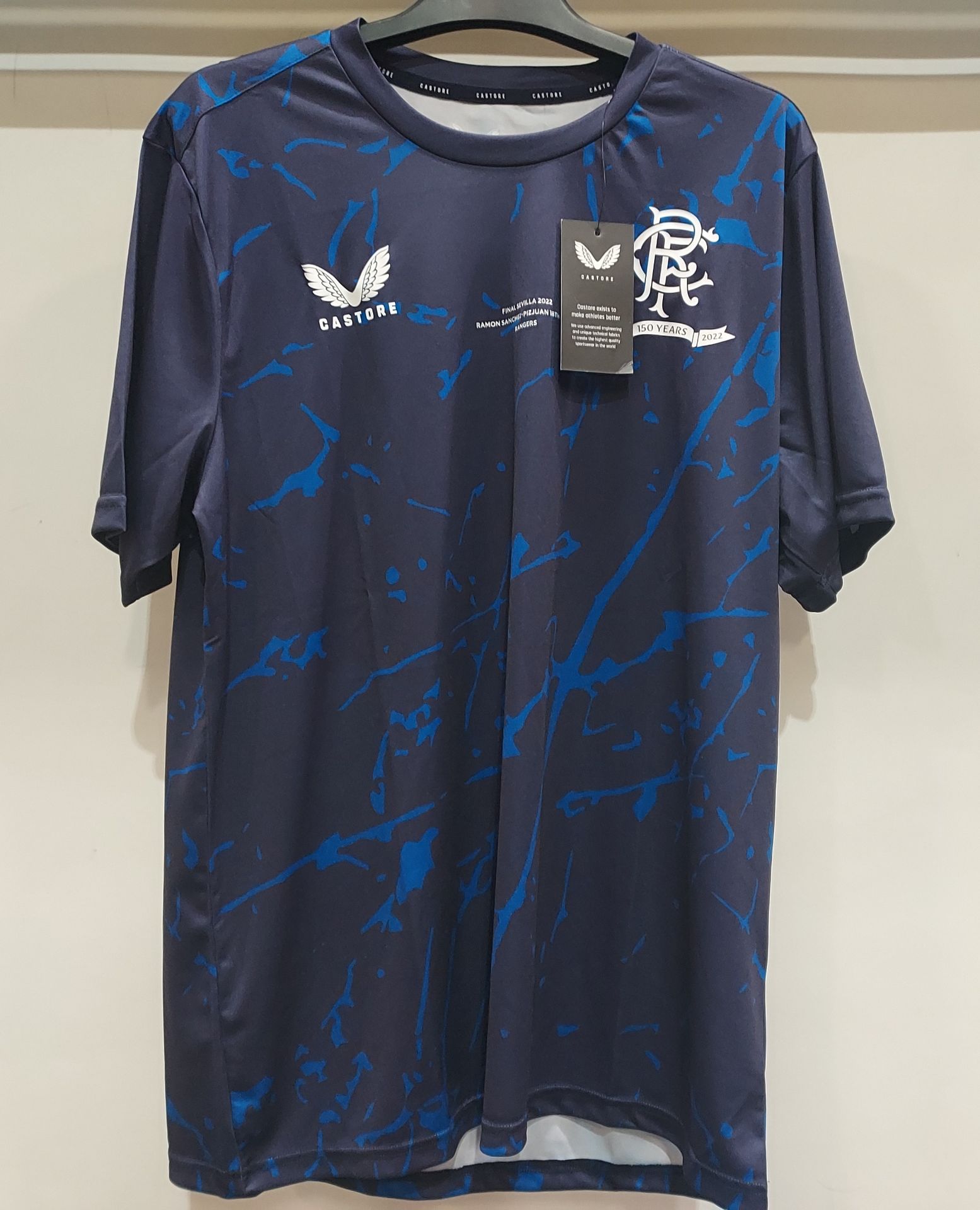 22 X BRAND NEW RANGERS FC CASTORE T SHIRTS IN NAVY SIZE XL