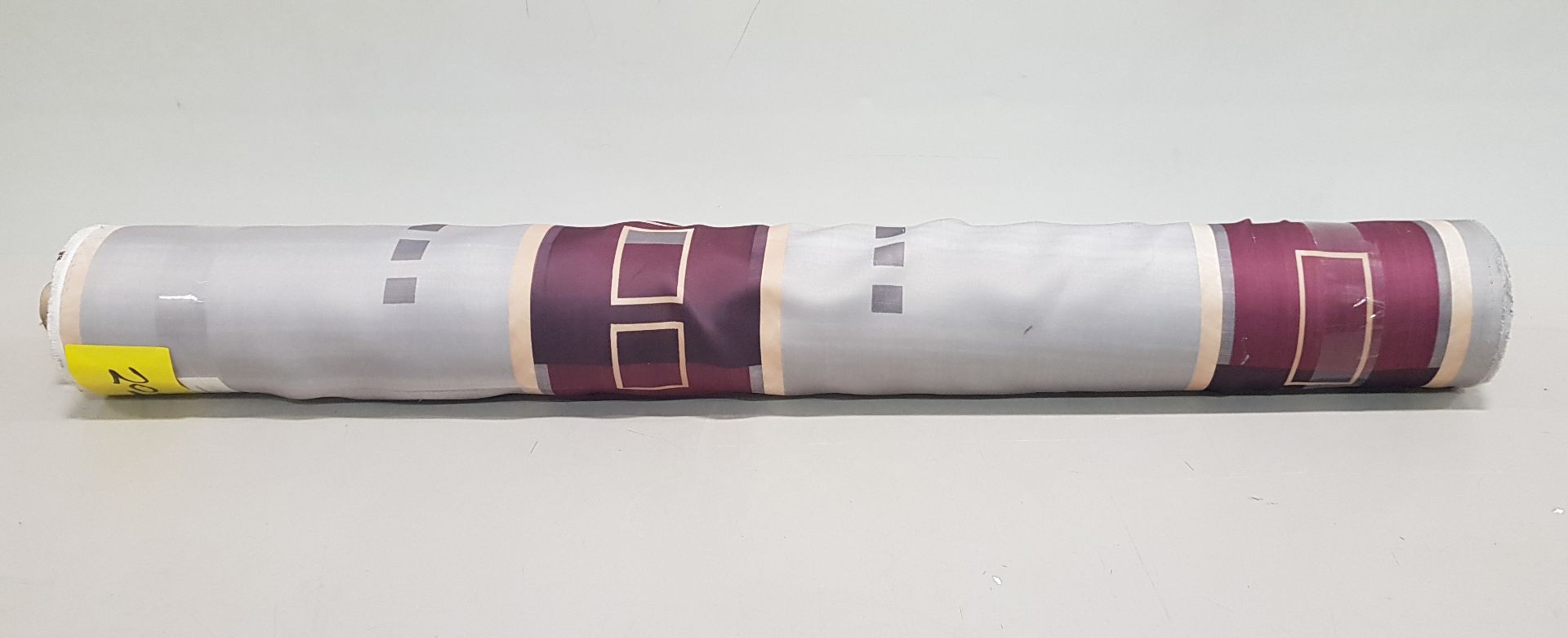 1 X ROLL OF FABRIC IN GREY AND RED SQUARE BOXE'S DESIGN - THE LENGTH 36M - £12.99 / M - TOTAL £467.