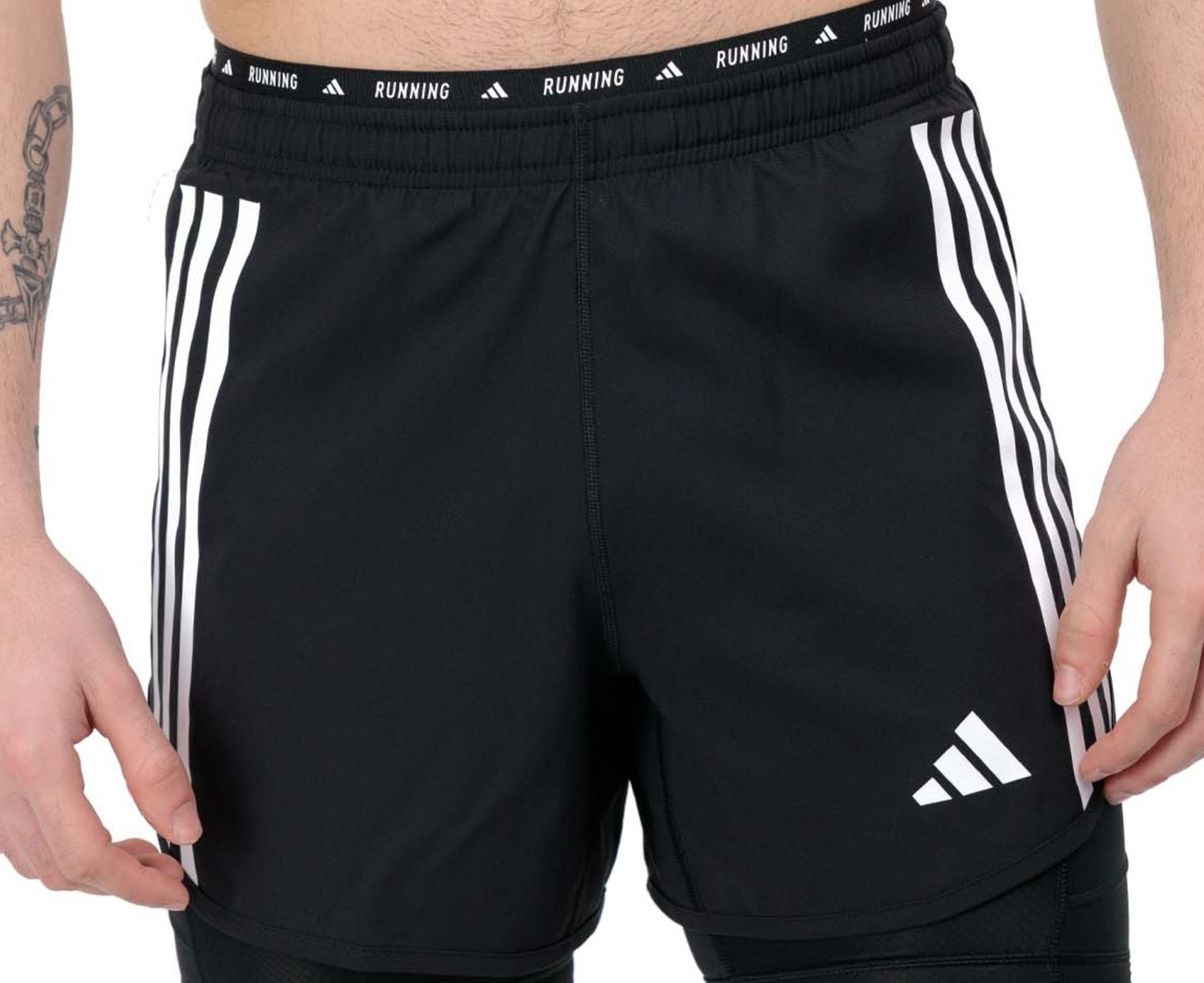 12 X BRAND NEW ADIDAS RUNNING SHORTS IN BLACK/WHITE SIZE'S 4 IN 30 , 4 IN 34 , 4 IN 28 (SHORTS