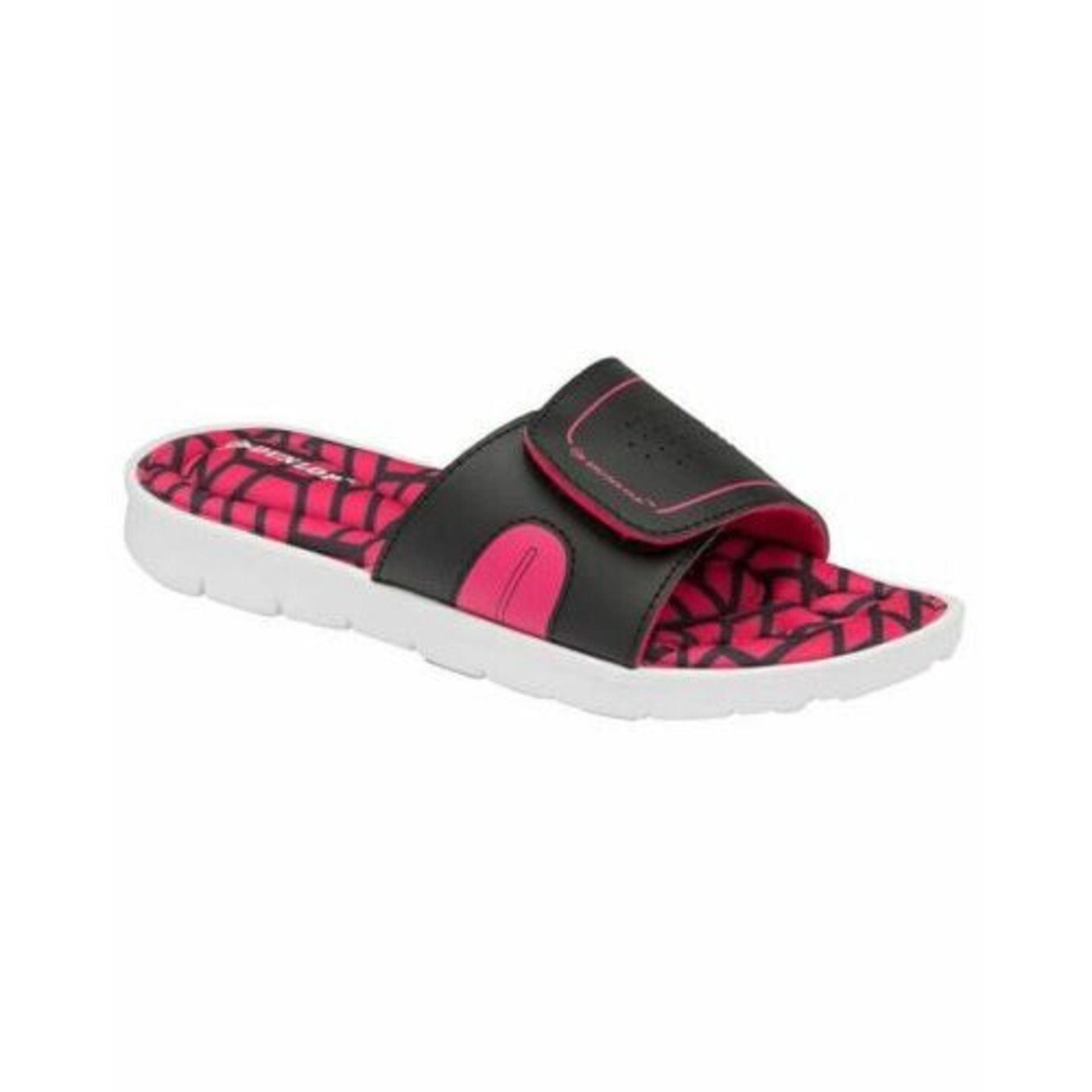 12 X BRAND NEW WOMEN'S DUNLOP ADJUSTABLE STRAP MEMORY FOAM SLIDERS IN BLACK & FUCHSIA SIZES 2 IN - Image 3 of 3