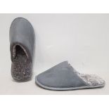 42 X BRAND NEW FAUX FUR SUEDE SLIPPERS - ALL IN GREY - ALL IN SIZE M - IN 2 BOXES