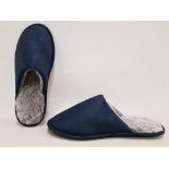 36 X BRAND NEW FAUX FUR SUEDE SLIPPERS - ALL IN NAVY - ALL IN SIZE L - IN 2 BOXES
