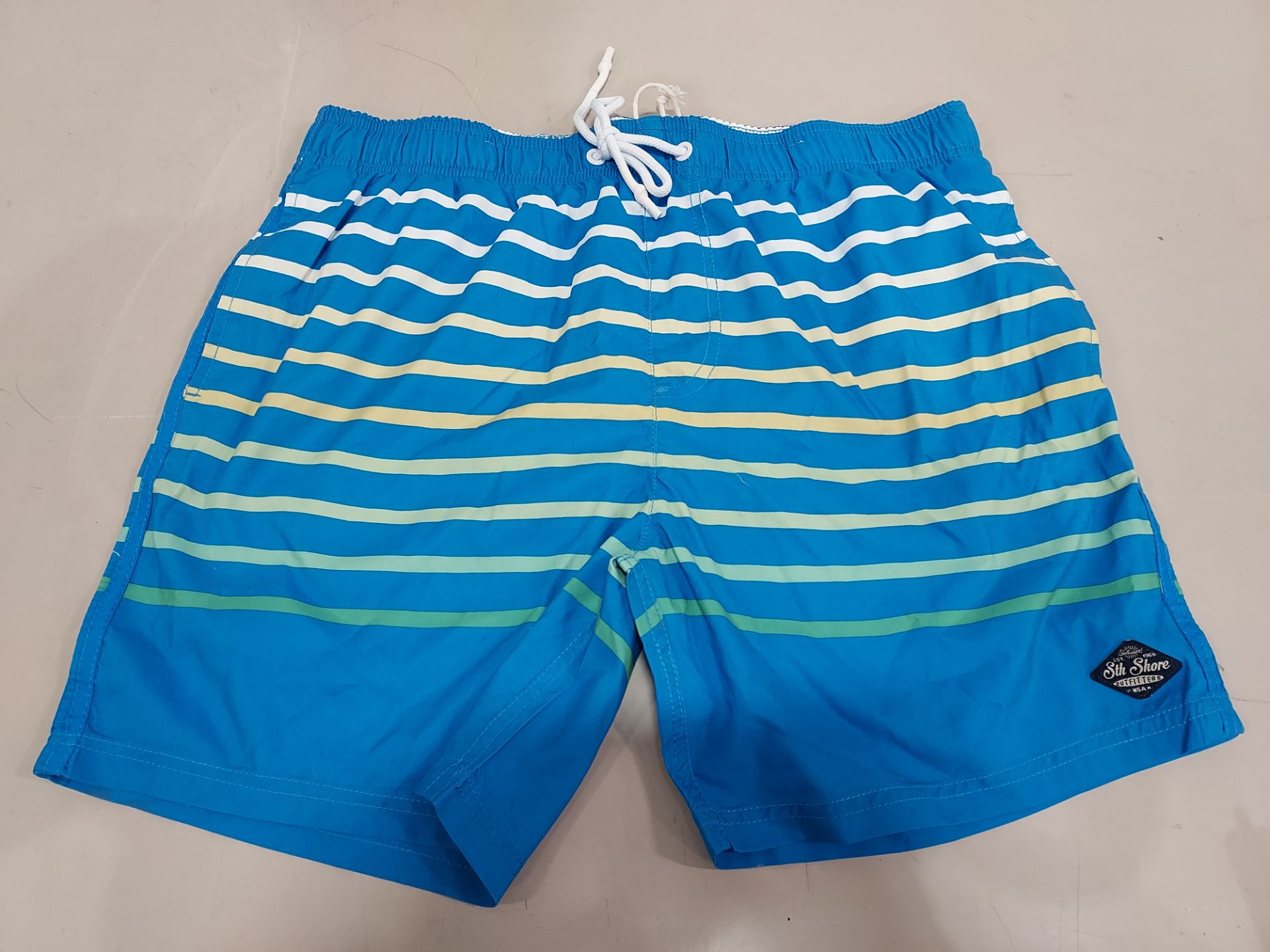 12 X BRAND NEW SOUTH BEACH MEN'S SWIM SHORTS IN BLUE WITH STRIPES SIZES 6 L AND 6 XL - RRP TOTAL £
