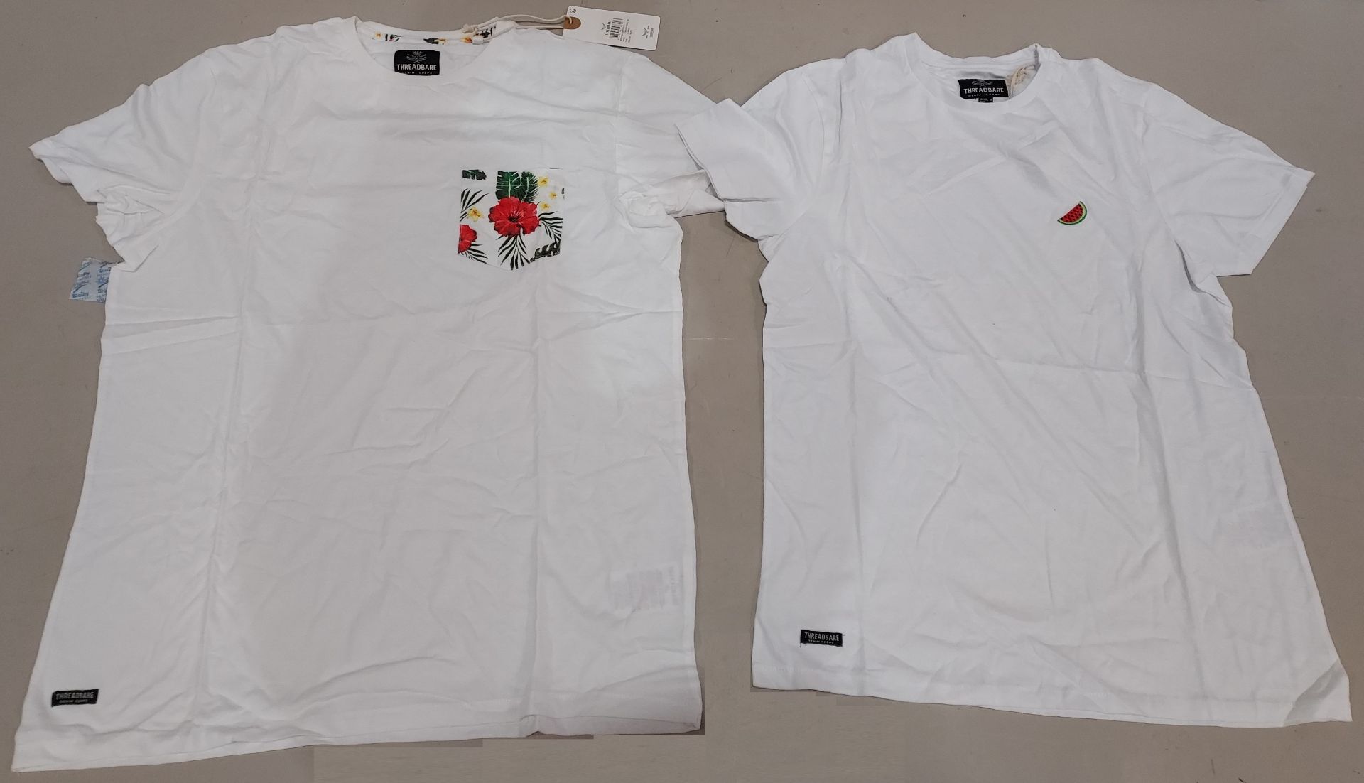 17 X BRAND NEW MIXED MENS THREADBARE T SHIRTS IN WHITE IN SIZES SMALL , MEDIUM , LARGE (RRP TOTAL £