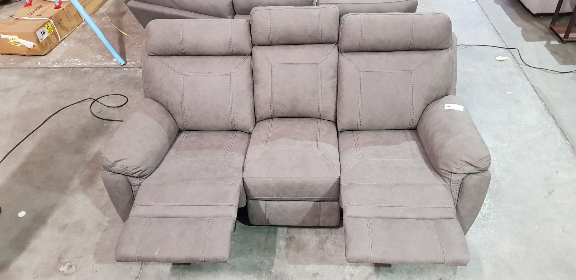 1 X 3 SEATER SUEDE STYLE RECLINER SOFA (END SEATS ONLY) IN GREY - CUSTOMER RETURNS