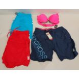 28 X PIECE BRAND NEW LOT CONTAINING 8 X CROSSHATCH PACIFIC MENS SWIMSHORTS SIZE XL IN BLUE , RED AND