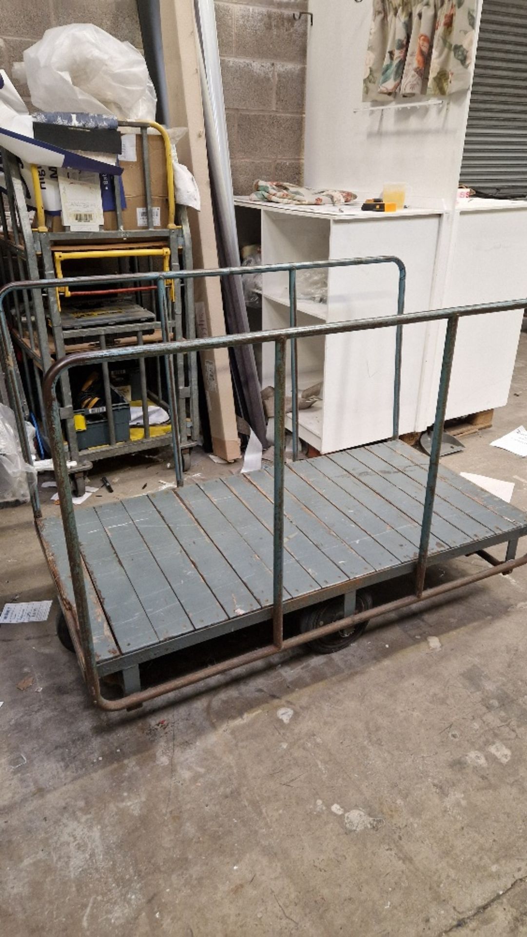 NINE METAL FABRIC STILLAGES WITH TWO FABRIC TROLLEYS *** PLEASE NOTE: ASSETS ARE LOCATED HASLINGDEN, - Image 2 of 2