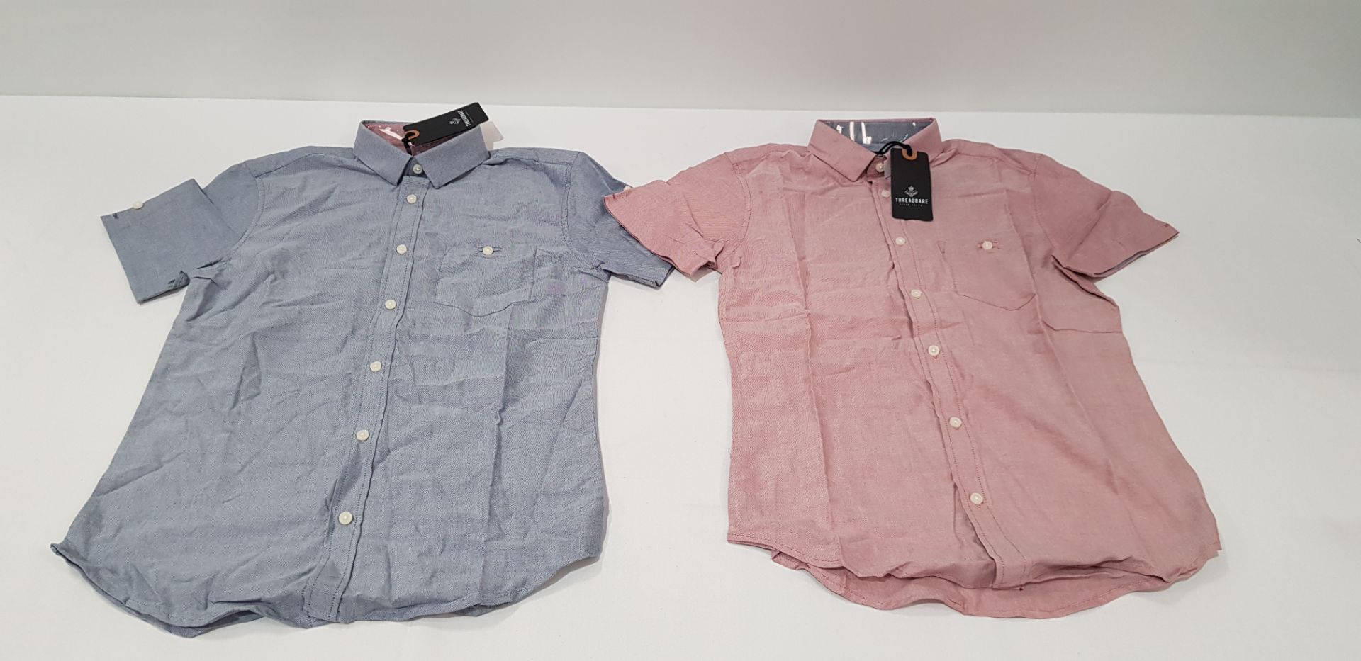 12 X BRAND NEW MENS THREADBARE DESIGNER SHIRTS IN DENIM BLUE AND OXFORD PINK- 6 IN OXFORD PINK-6