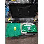 MISC BACKDROP LOT IE. CALUMET BACKGROUND SUPPORT SYSTEMS BARS, 2 X GREEN BACKGROUND SHEETS, 4