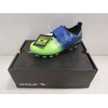 8 X CHILDRENS TOUCH FASTENING FOOTBALL TRAINING SHOE IN LIME/BLUE IN UK SIZE 10- RRP £ 28.99 EACH-