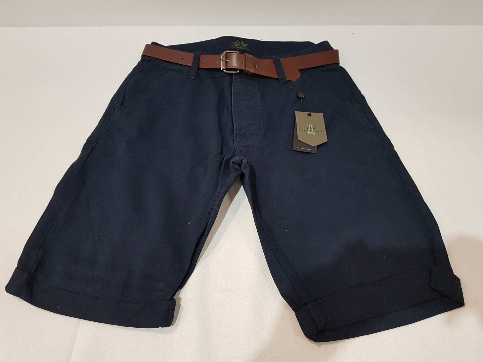 10 X BRAND NEW SMITH AND JONES NAVY CHINO SHORTS WITH BELT SIZE 30 WAIST (RRP £24.99 EACH) IN ONE