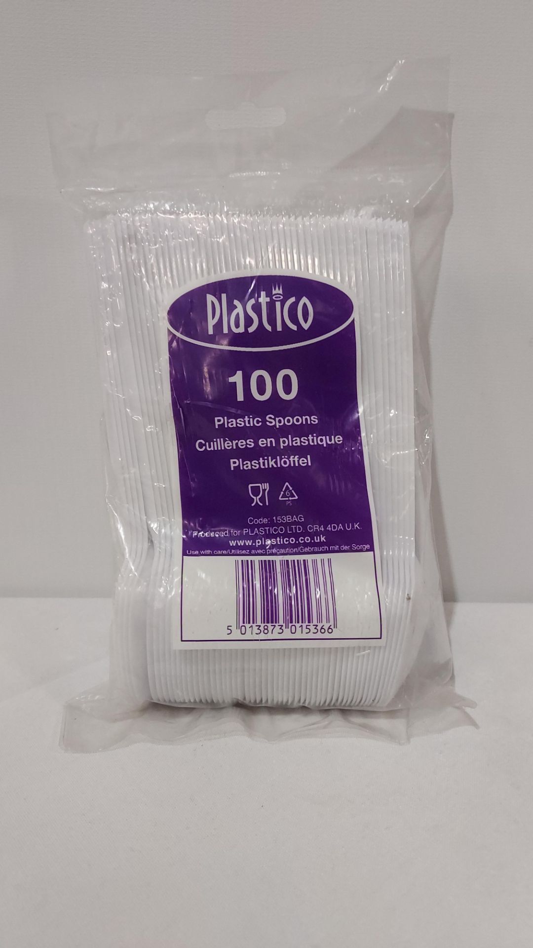 50 X PACKS OF 100 BRAND NEW PLASTICO SPOONS IN ONE LARGE BOX