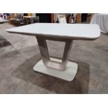 1 X EXTENDABLE LAZZARO DINING TABLE IN LIGHT GREY - 120/160 CM- NOTE CUSTOMER RETURNS ( CHIP ON EDGE