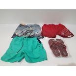14 X BRAND NEW TOKYO LAUNDRY MIXED SHORTS AND FLIP FLOPS IN MIXED SIZES, IN FAIRGROUND STYLE AND