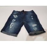 10 X BRAND NEW DESIGNER THREADBARE DENIM SHORTS IN BLUE IN MIXED SIZES THIS INCLUDES 4 32 WAIST, 5