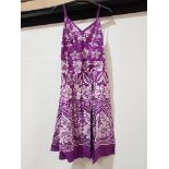 24 X BRAND NEW SUMMER PISTACHIO DRESSES IN PURPLE AND WHITE SIZE SMALL (RRP £25 EACH- TOTAL £600) IN