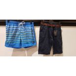 20 X BRAND NEW LOT CONTAINING 12 SELF BEACH MENS SIMMING SHORTS IN BLUE/ MULTI-COLOUR, SIZES 6