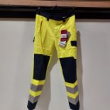 72 X PIECE BRAND NEW ANTI - STATIC MODA FLAME RESISTANT HI-VIS TROUSERS IN YELLOW/NAVY ALL IN SIZE