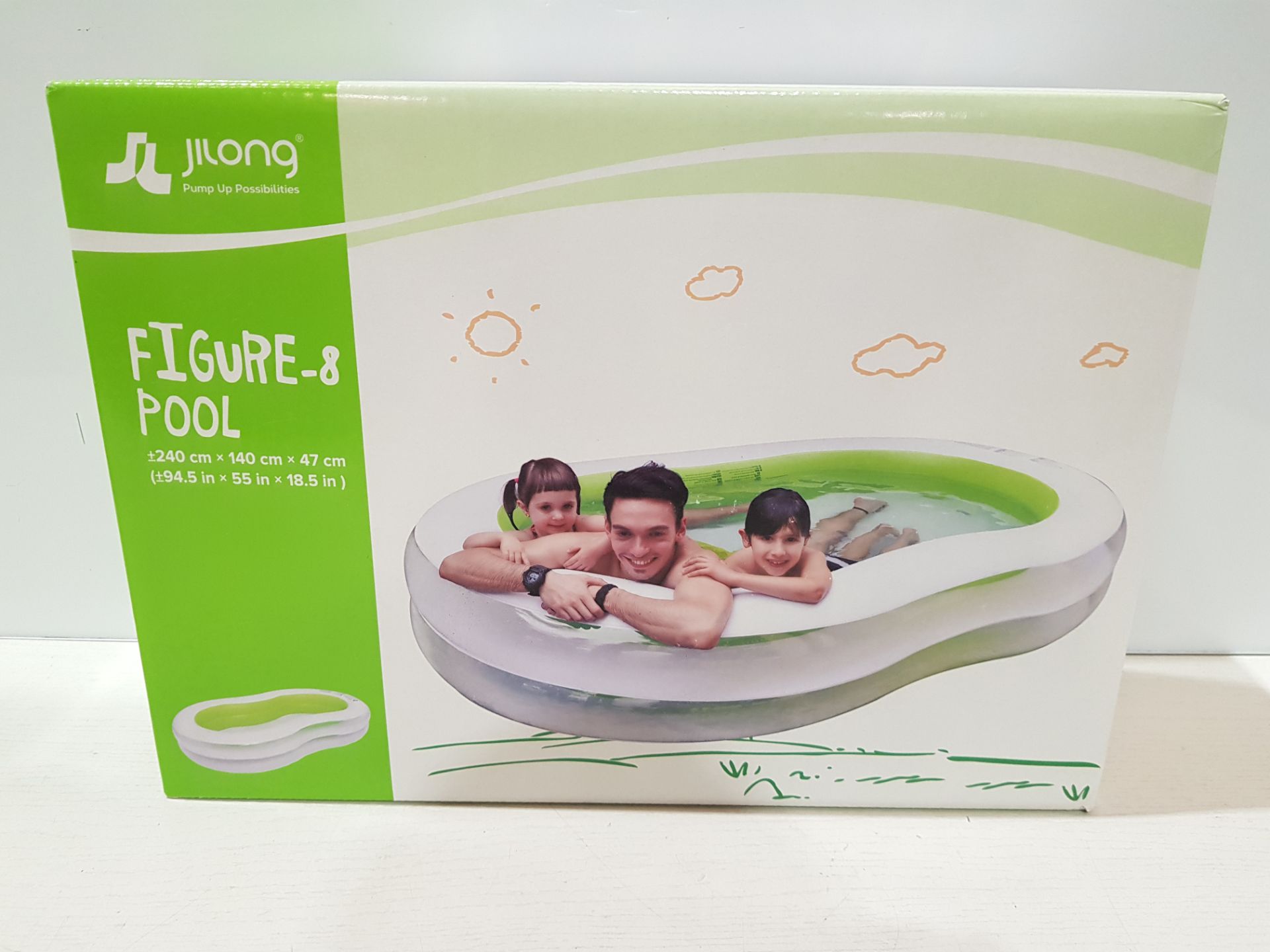 4 X BRAND NEW JILONG GIANT FIGURE OF 8 FAMILY SWIMMING POOL ( L 240 / W 140 / H 47 CM ) - IN 2 BOXES