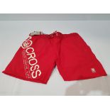 10 X BRAND NEW CROSSHATCH DESIGNER MESH LINED SWIM SHORTS WITH LOGO IN RED SIZE XL(RRP £25 EACH)