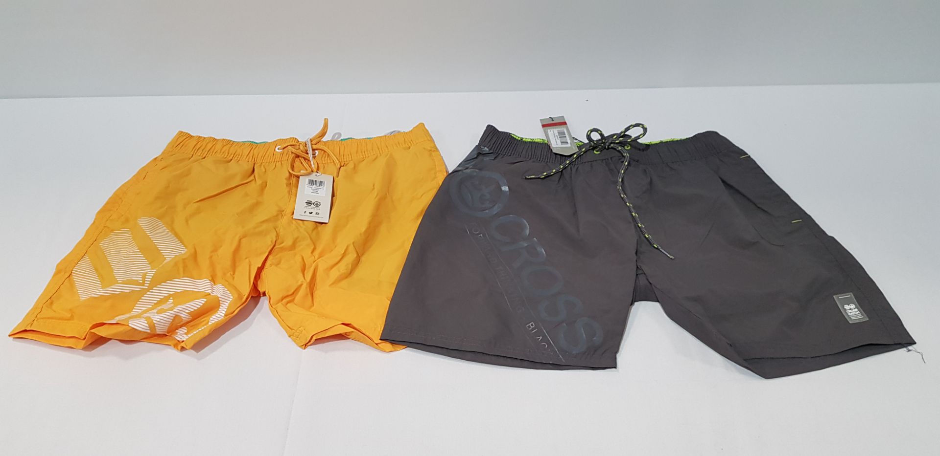 10 X BRAND NEW DESIGNER CROSSHATCH SWIMMING SHORTS, 5 IN LARGE COLOUR MAGNET, 3 LARGE IN SAFFRON AND